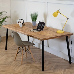 Rustic Desk: Solid Wood, Industrial Reclaimed Style, Steel Round Pin Legs