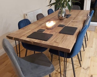 Rustic Scaffold Board Dining Table on Hairpin Legs, Reclaimed, Industrial Style