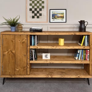 Industrial Wooden Sideboard: Retro Cabinet with Shelving
