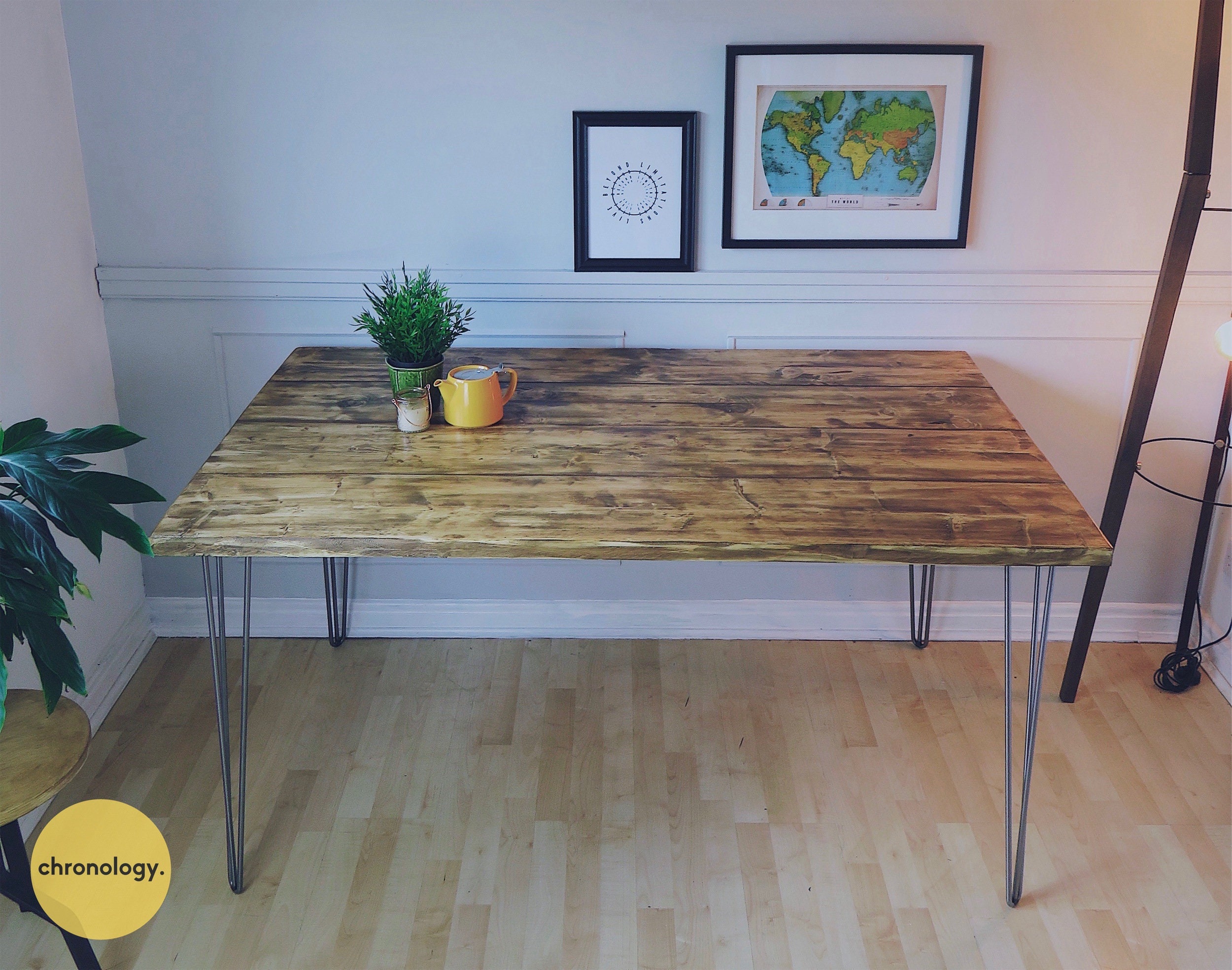 reclaimed wood dining table hairpin legs