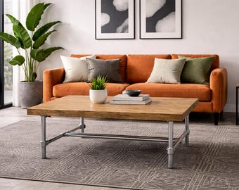 Handcrafted Coffee Table on Steel Tube Legs| Side Table| Industrial Style