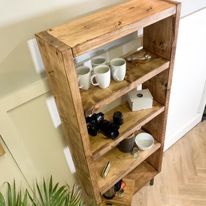 Rustic Bookcase with Steel Tube Legs, Solid Wooden Bookshelves, Reclaimed Scaffold Board Style Shelving Unit image 6