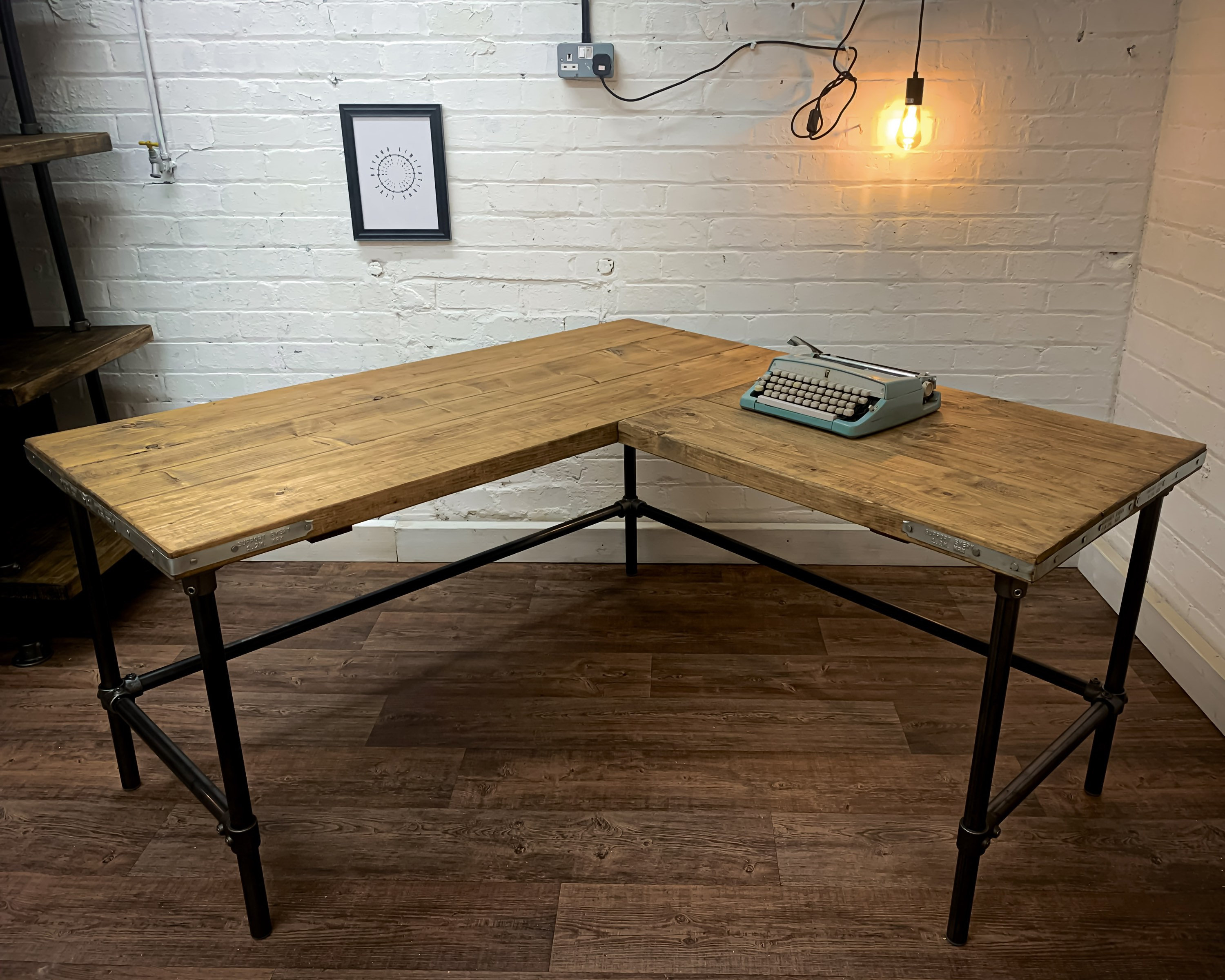 Industrial Corner Desk Reclaimed Rustic Scaffold Board L