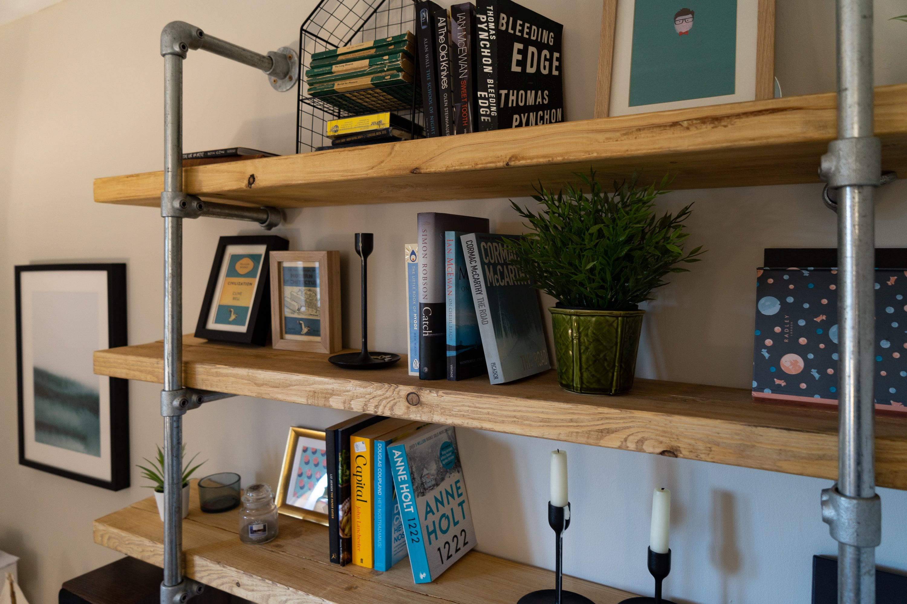 Scaffold Board Wall Shelf Unit, Bookcase, Bookshelves on Steel Tube