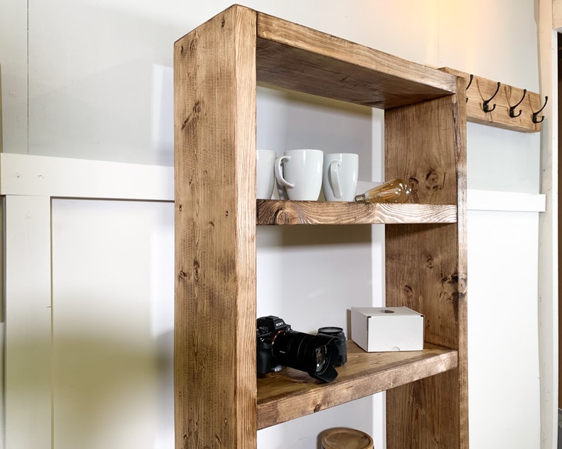 Rustic Bookcase with Steel Tube Legs, Solid Wooden Bookshelves, Reclaimed Scaffold Board Style Shelving Unit image 4