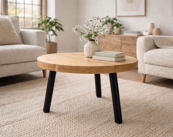 Circular Coffee Table, Side Table, with Steel Round Pin Legs