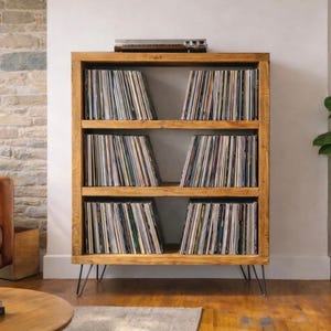 Industrial Record Cabinet: Rustic Reclaimed Wood Vinyl