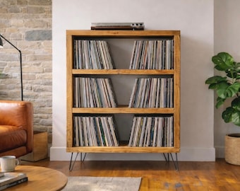 Industrial Record Cabinet: Rustic Reclaimed Wood Vinyl