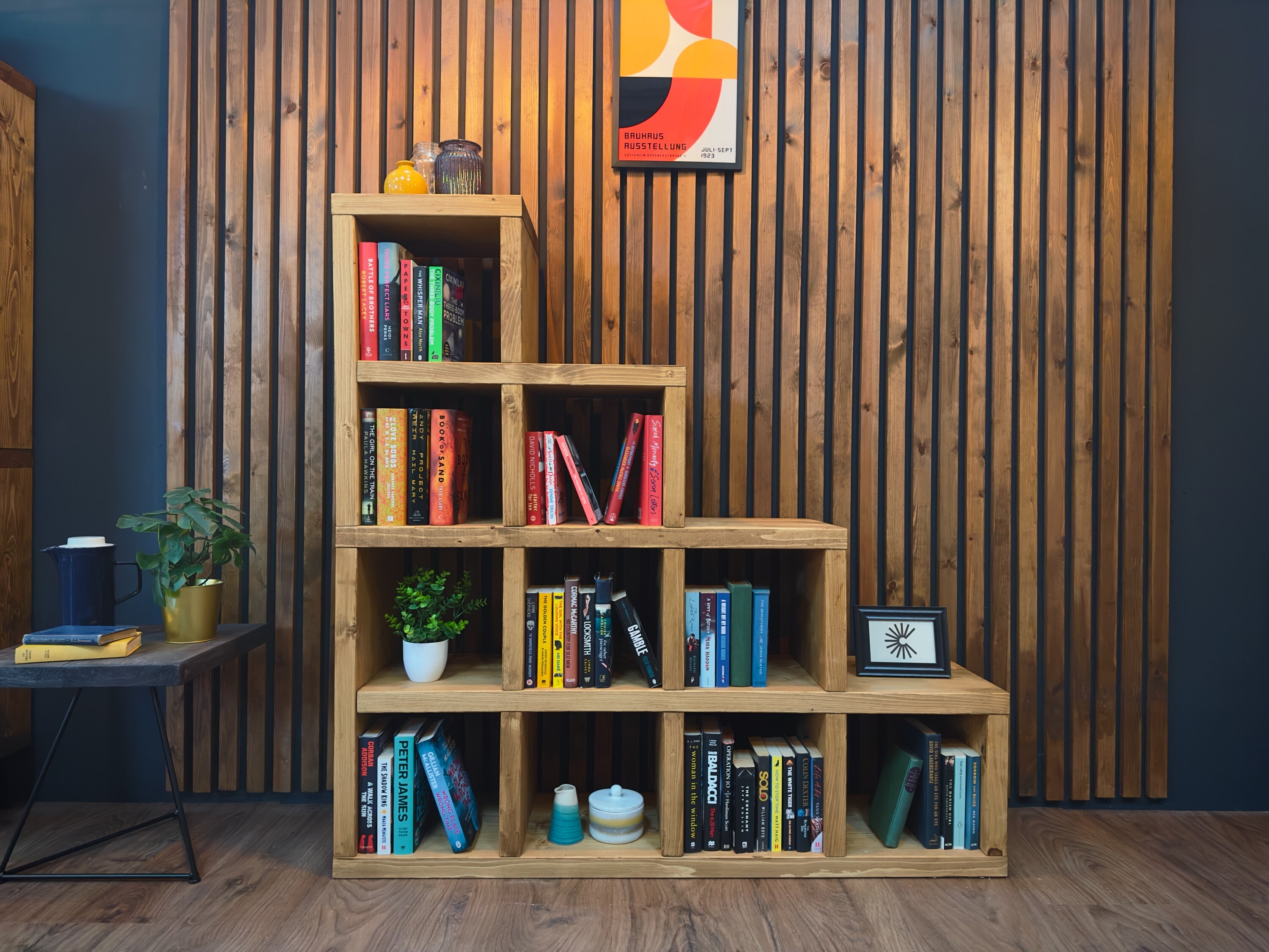 Rustic Step Bookcase: Reclaimed Style Solid Wood Shelving Unit - Etsy UK