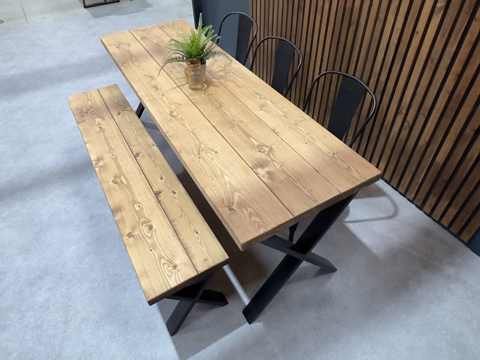 Rustic Dining Table & Bench Set on X Frame Legs Etsy UK