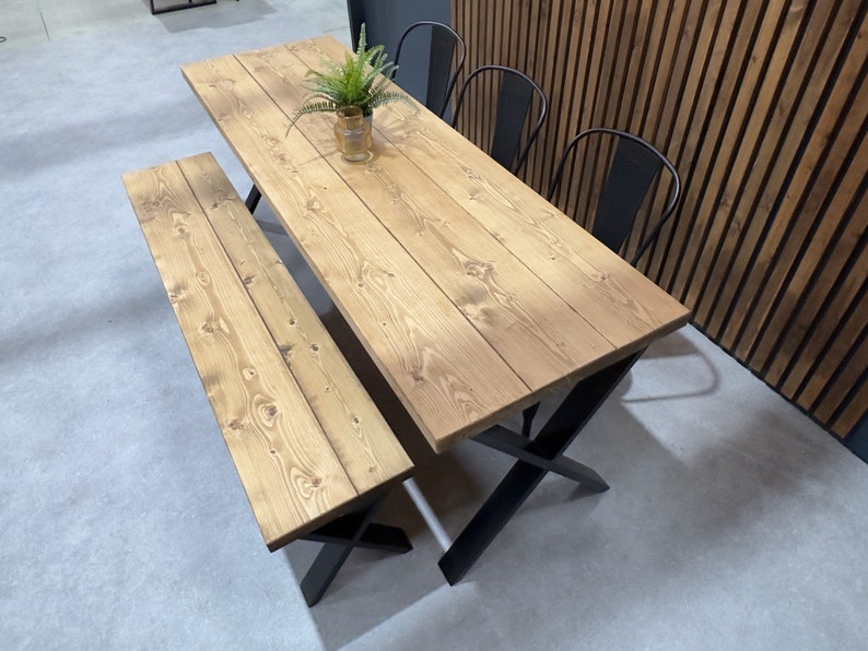 Rustic Dining Table & Bench Set on X Frame Legs Etsy UK