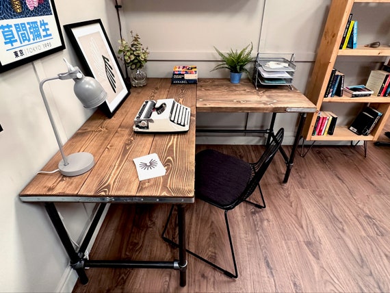 Long Large Desk, Workstation. Modern, Industrial Table on Metal Legs.  Perfect for WFH and Office 
