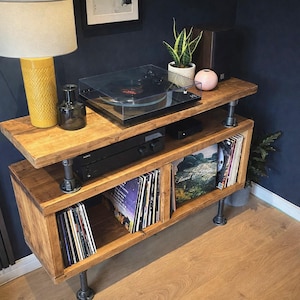Industrial Record Player Stand: Rustic Reclaimed Wood Vinyl Storage afbeelding 9