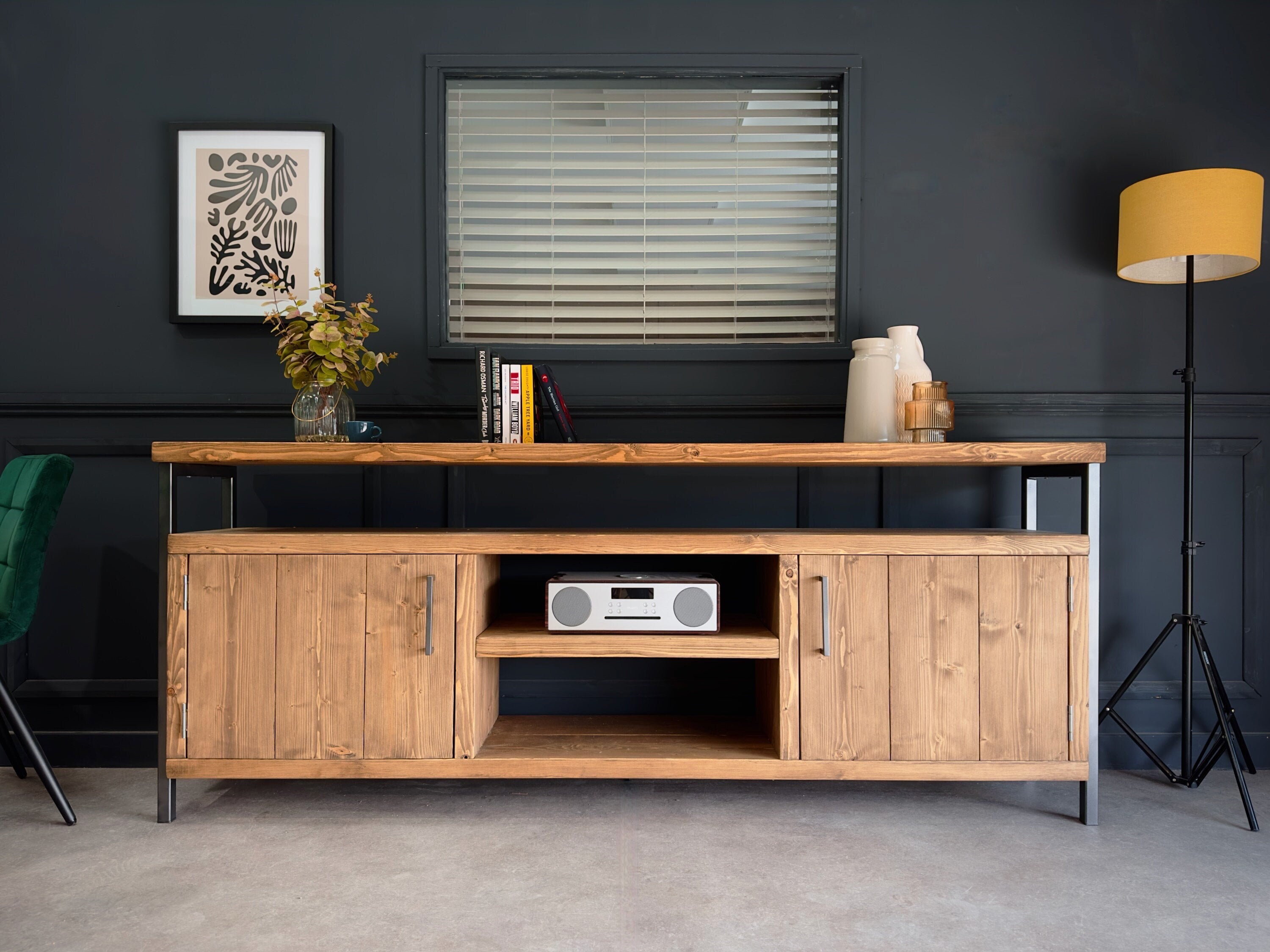 Industrial Sideboard | Media Console Unit, Solid Wooden Storage Cabinet, TV Stand for Living Room, Office, Dining Room | Steel Framework