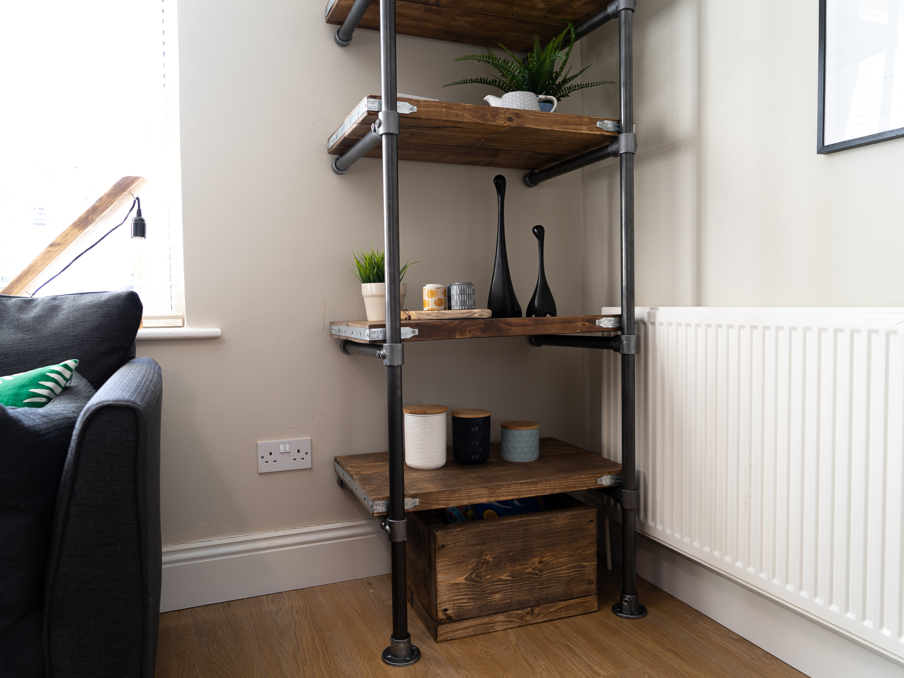 Details about   Reclaimed Rustic Scaffold Board Shelving Unit Narrow Bookcase 