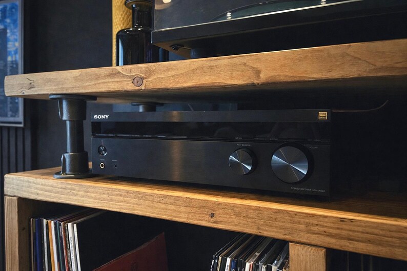 Industrial Record Player Stand: Rustic Reclaimed Wood Vinyl Storage afbeelding 5