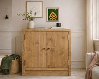 Rustic Wooden 2-Door Cupboard: Solid Wood Storage Cabinet