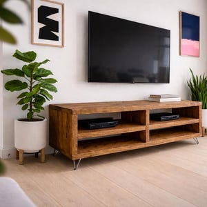 Solid Wood TV Unit: Industrial Cabinet on Hairpin Legs image 2
