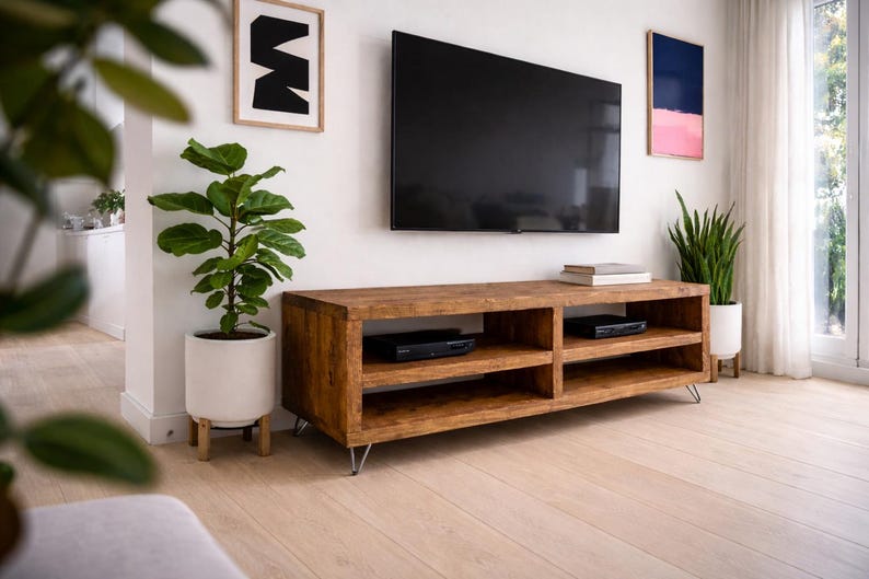 Solid Wood TV Unit: Industrial Cabinet on Hairpin Legs image 2