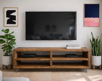 Solid Wood TV Unit: Industrial Cabinet on Hairpin Legs