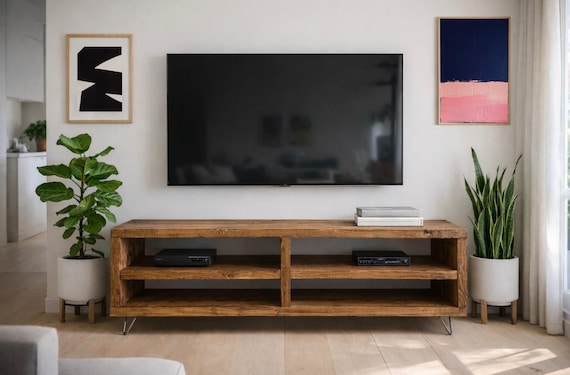 Solid Wood TV Unit: Industrial Cabinet on Hairpin Legs