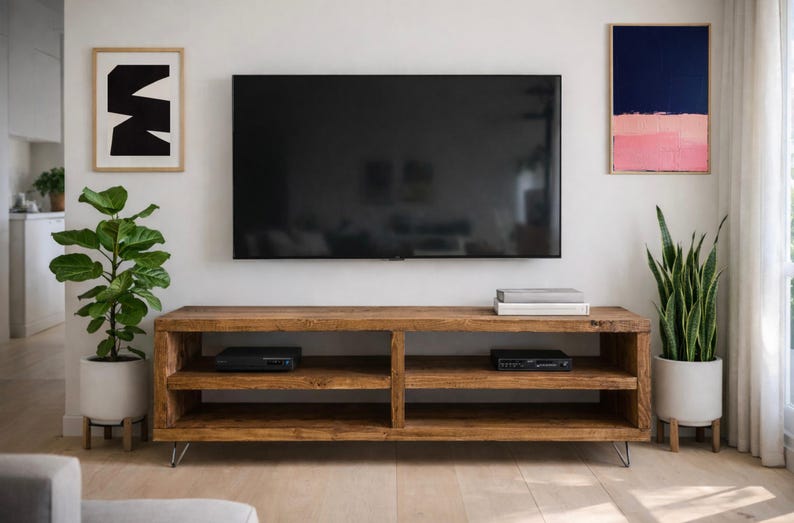 Solid Wood TV Unit: Industrial Cabinet on Hairpin Legs image 1