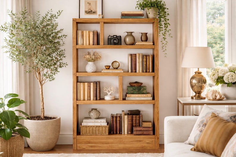 Rustic Bookcase | Industrial Reclaimed Shelf Unit | Scaffold Board Style Shelving | Solid Wood Bookshelves image 3