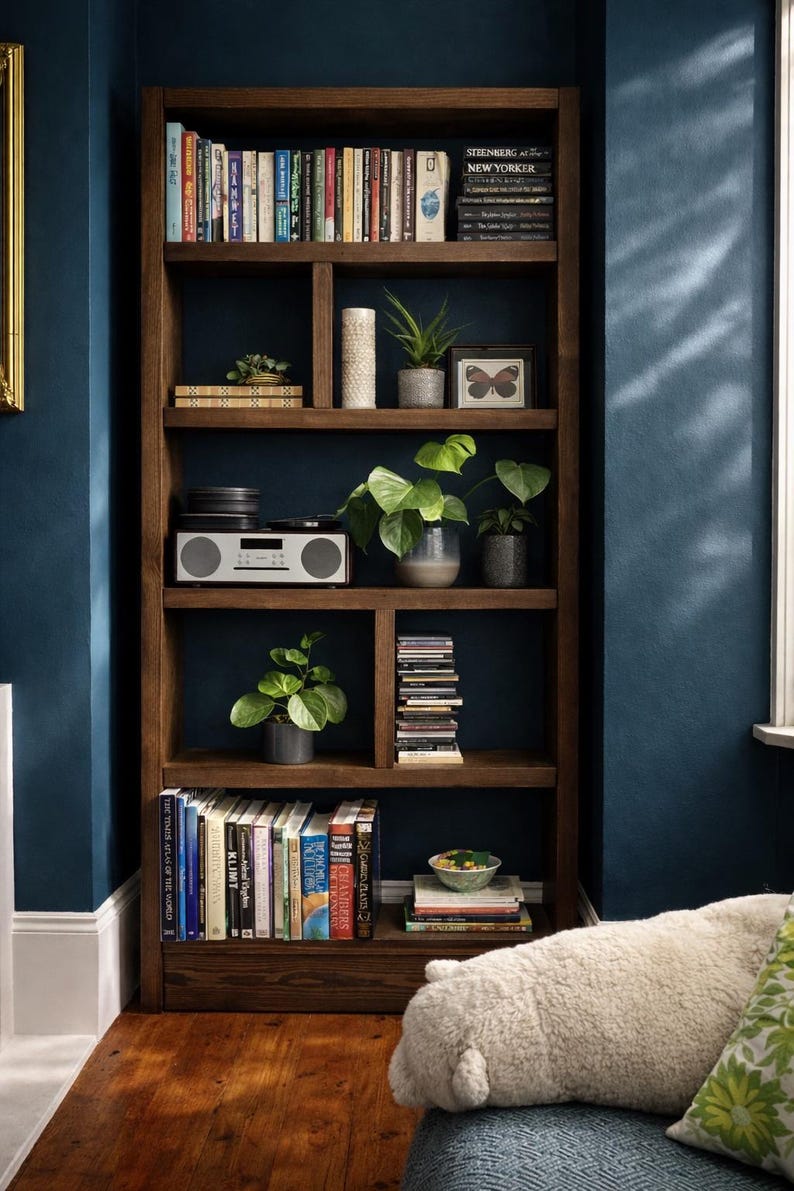 Rustic Bookcase | Industrial Reclaimed Shelf Unit | Scaffold Board Style Shelving | Solid Wood Bookshelves image 8