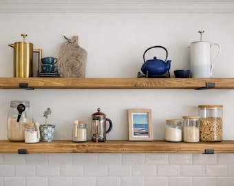 Rustic Wood Wall Shelf with Steel Brackets
