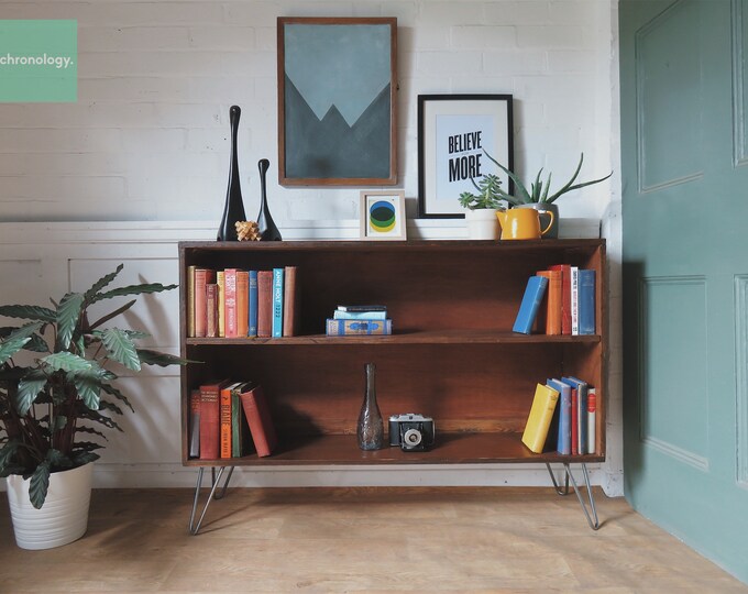 Plywood Bookcase on Hairpin Legs | Teak Finish | Retro Mid Century Style