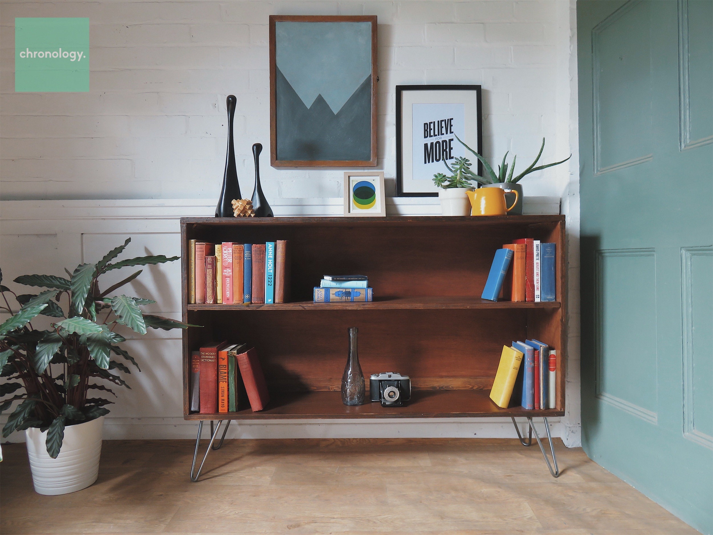 Plywood Bookcase on Hairpin Legs Teak Finish Retro Mid Etsy UK