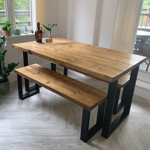 Industrial Dining Table Rustic Solid Kitchen Farmhouse Steel - Etsy UK