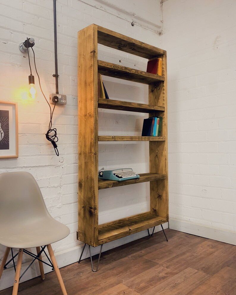 Industrial Scaffold Board Bookcase Bookshelves on Hairpin Legs Etsy