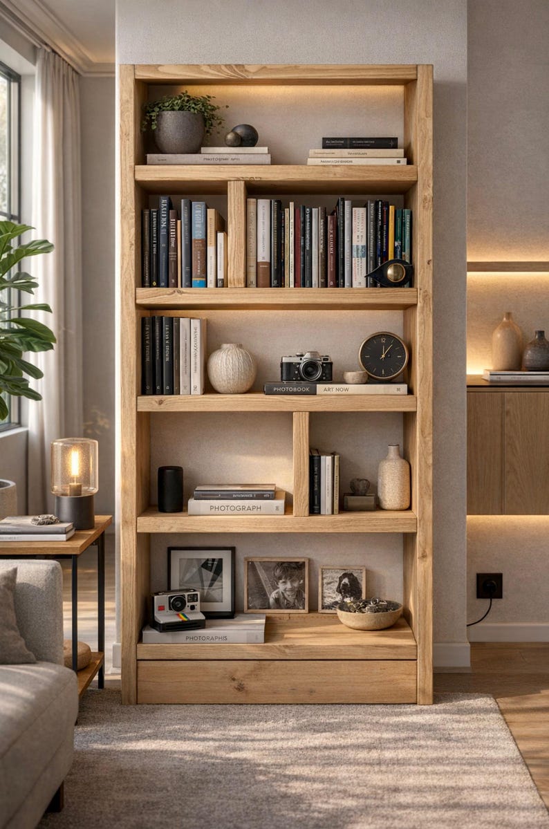 Rustic Bookcase | Industrial Reclaimed Shelf Unit | Scaffold Board Style Shelving | Solid Wood Bookshelves image 10