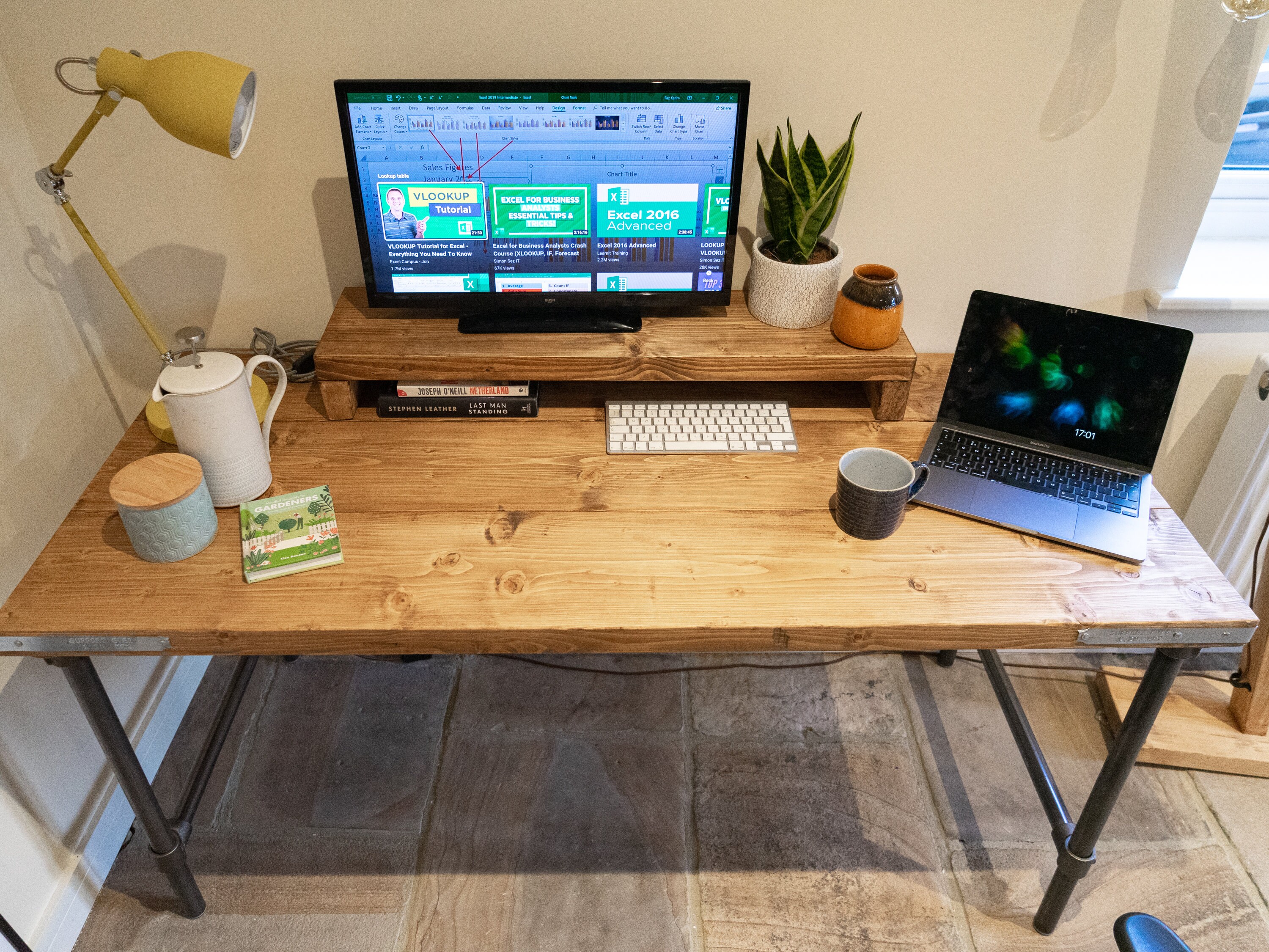 Scaffold Desk Riser Rustic Scaffold Board Desk & Monitor Riser Shelf on Steel Tube Legs ...