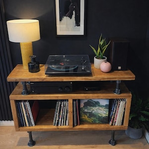Industrial Record Player Stand: Rustic Reclaimed Wood Vinyl Storage afbeelding 12
