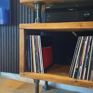 Industrial Record Player Stand: Rustic Reclaimed Wood Vinyl Storage afbeelding 8