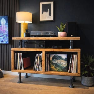Industrial Record Player Stand: Rustic Reclaimed Wood Vinyl Storage afbeelding 4