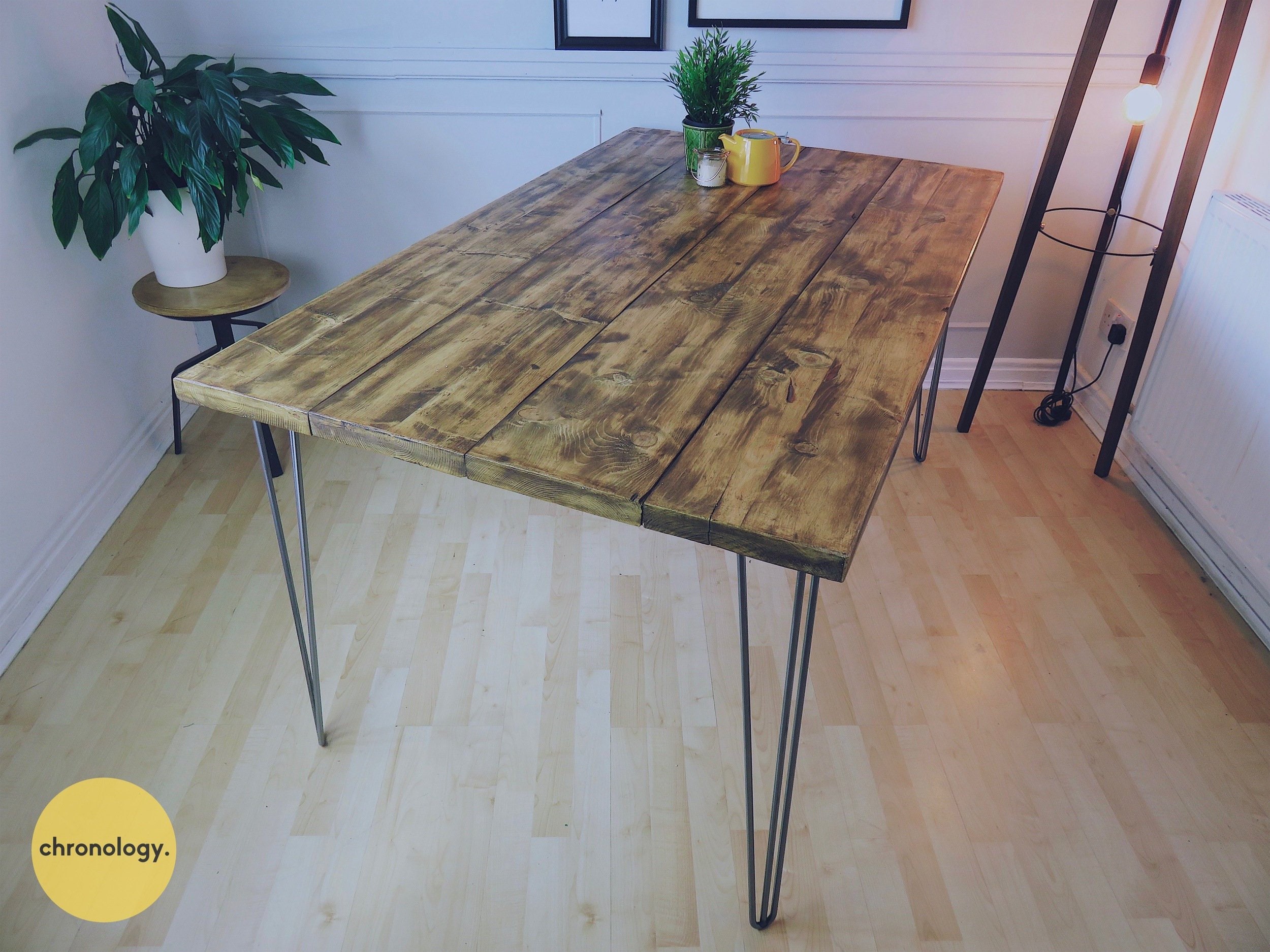 reclaimed wood dining table hairpin legs