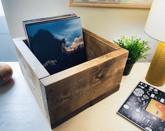 Rustic Wooden Vinyl Record Storage Crate: Industrial Scaffold Board