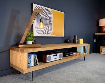 Mueble de TV rústico / Mueble de TV / Mueble multimedia con patas cónicas de acero negro estilo mediados de siglo