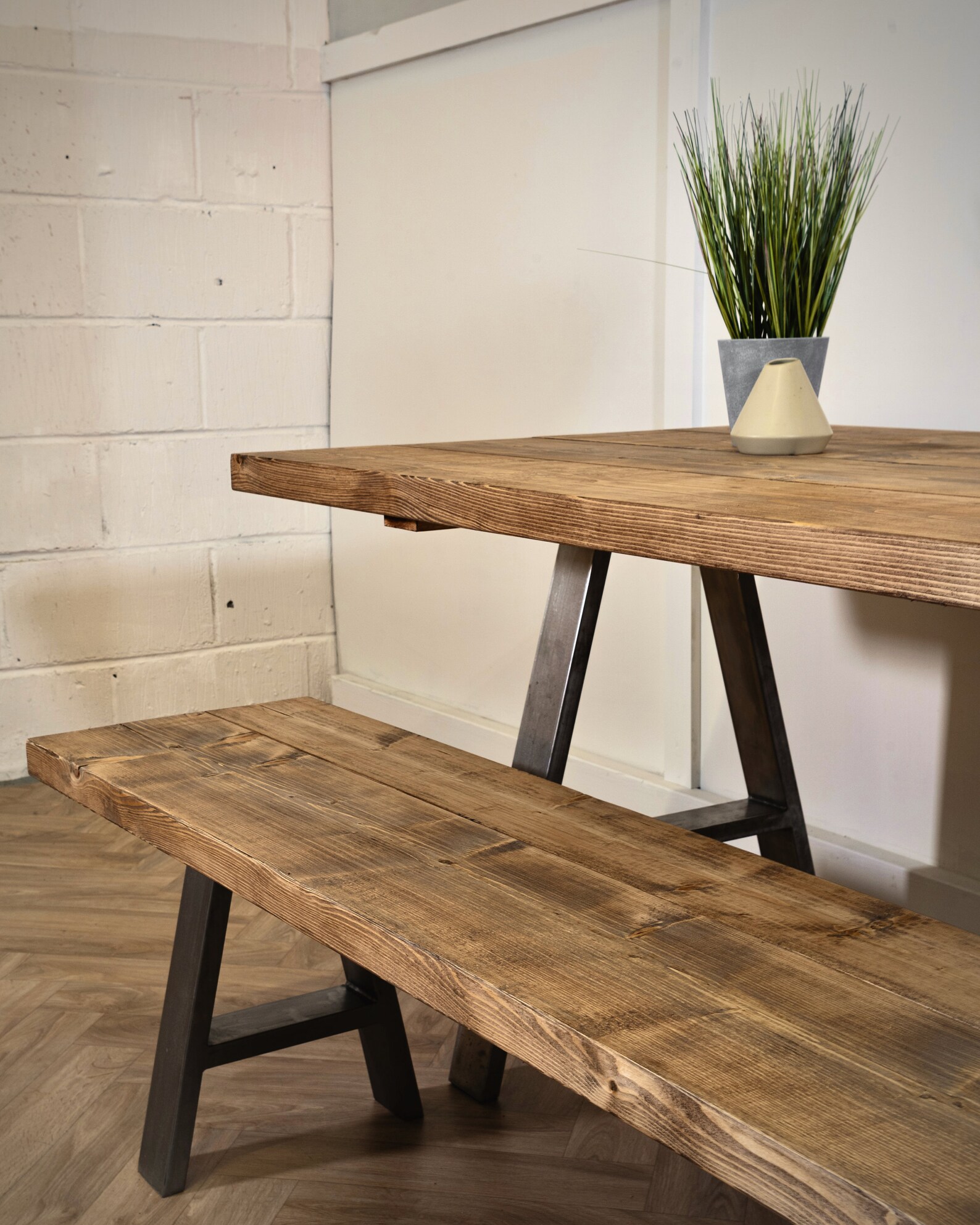 Scaffold Board Dining Table & Bench Set A Frame Steel Legs Etsy