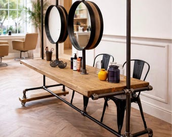 Industrial Rustic Timber Salon Unit - Double Sided, Barber