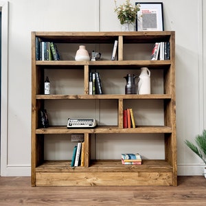 Rustic Wooden Bookcase: Solid Scaffold Timber Industrial Shelf