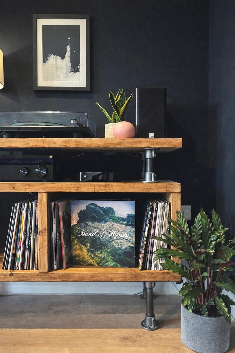 Industrial Record Player Stand: Rustic Reclaimed Wood Vinyl Storage afbeelding 7