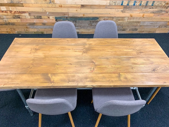 Rustic Office meeting Room Table on Steel Tube Pipe Legs