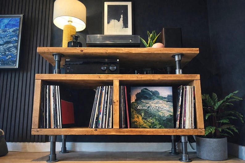 Industrial Record Player Stand: Rustic Reclaimed Wood Vinyl Storage afbeelding 3