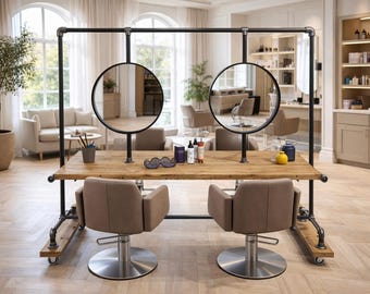 Industrial Rustic Timber Salon Unit: Barber Hairdressing Workstation