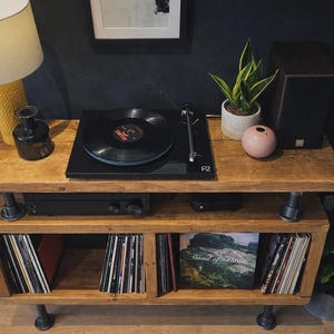 Industrial Record Player Stand: Rustic Reclaimed Wood Vinyl Storage afbeelding 11