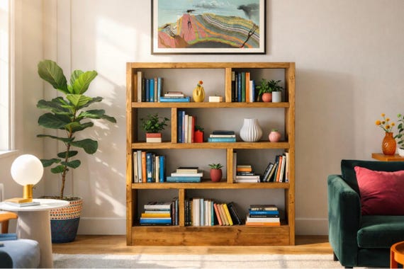 Rustic Wooden Bookcase: Solid Scaffold Timber Industrial Shelf